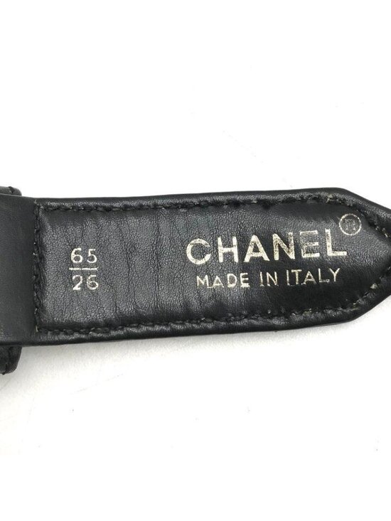 Chanel Logo Plate Gold Vintage Leather Chain Belt Black main image 8
